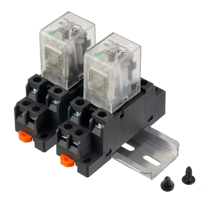 DC 24V JQX-13FL 62PL Coil 8 Pin 10A DPDT LED Indicator Electromagnetic Power Relay with Plug-in Terminal Socket and DIN Slotted Aluminum Rail 8Pin-10A-DC24V