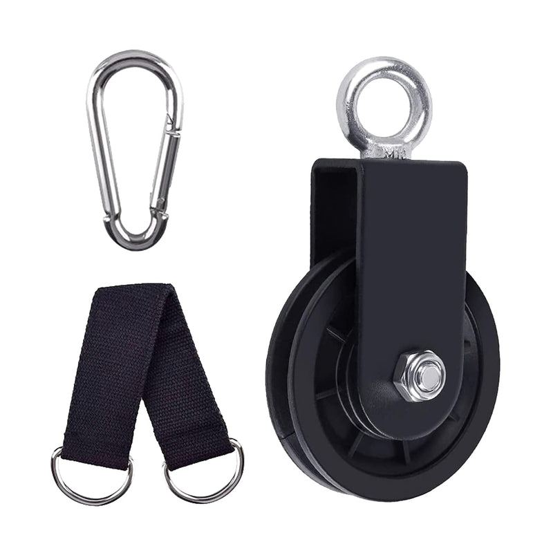 Silent Pulley 360 Degree Rotating Gym Cable Pulley Equipment Wheel with Hanging Straps and Carabiner 3.54 in Snatch Rigging Blocks Pulley Cable Machine Attachment DIY Attachment Lifting Blocks