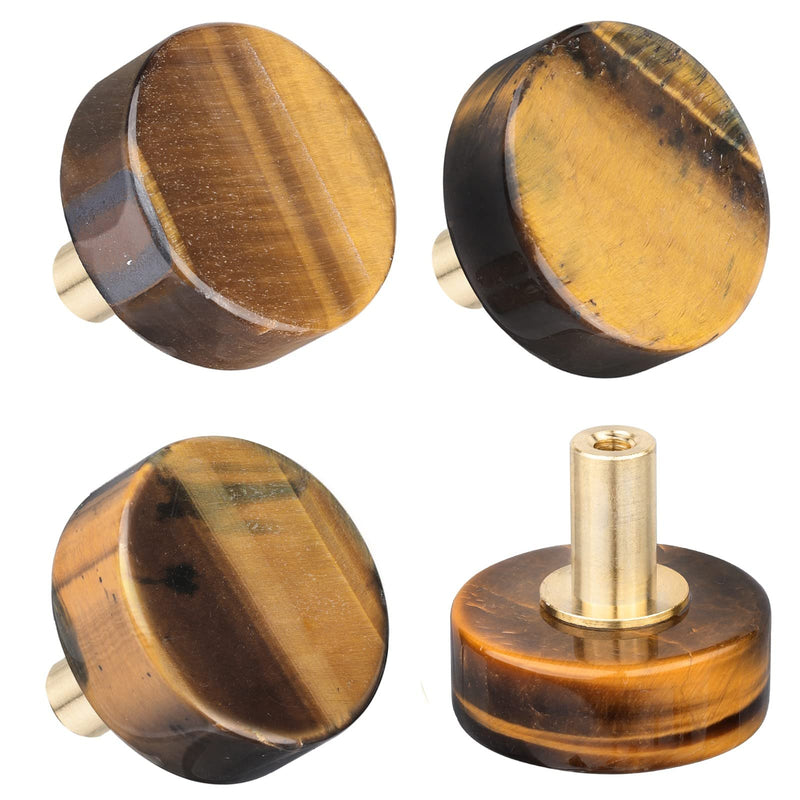 TUMBEELLUWA 4PCS Tiger's Eye Brown Crystal Knobs for Cabinets and Drawers | Smooth Surface, Solid Brass Base, 27mm & 41mm Stainless Steel Screws, Easy to Install, Boho Home Decor, Housewarming Gift