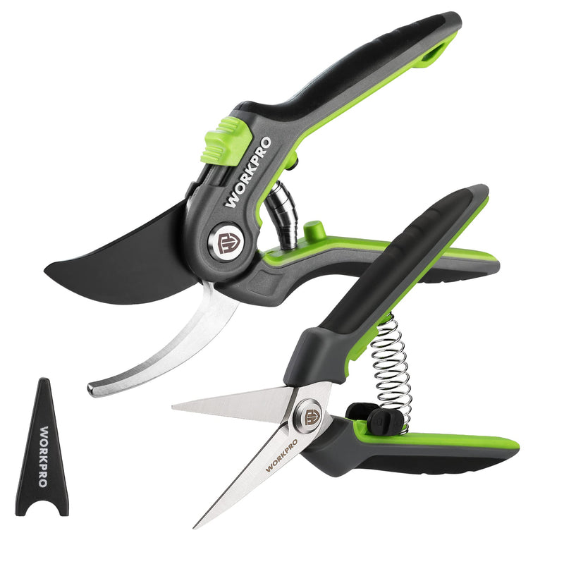 WORKPRO Garden Pruning Shears 2 Pack, 8" Bypass Pruning Shears and 6.25" Straight Garden Scissors, Premium Plant Shears, Garden Clippers Hand Tools for Cutting Flowers, Trimming Plants, Picking Fruits 2PCS Pruning Shears