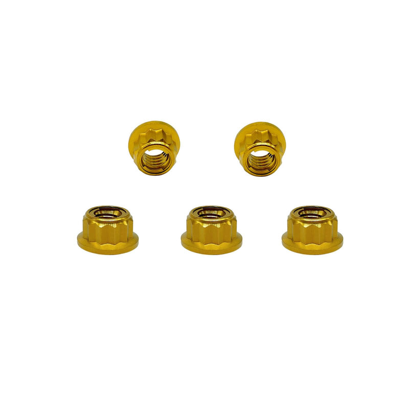 RISON Titanium Bi-Hex Sprocket Nut 12PT Flange Lock nut Titanium Metal Lock nut Pack of 5 (M8x1.25mm,Gold) M8x1.25mm Gold