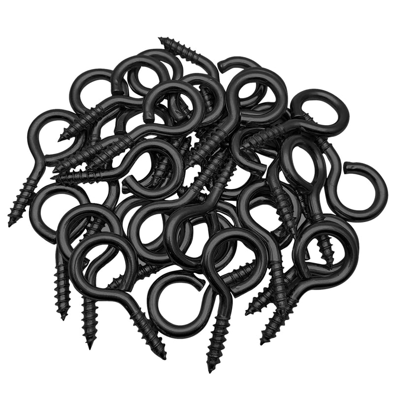 WANBAO 1 Inch Small Screw Eyes Metal Screw Hooks 100 Pcs Ring Screws Fasteners Hardware Tools Black