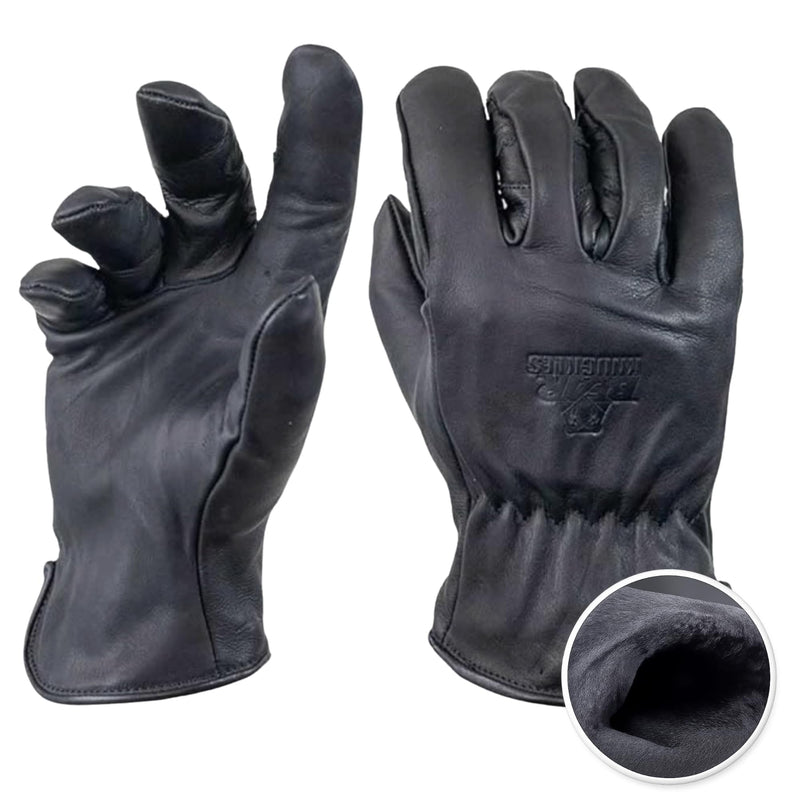 Bear Knuckles Insulated Leather Work Gloves D409, Midnight Black Fleece Lined Cowhide, Heavy Duty Work Gloves. Large