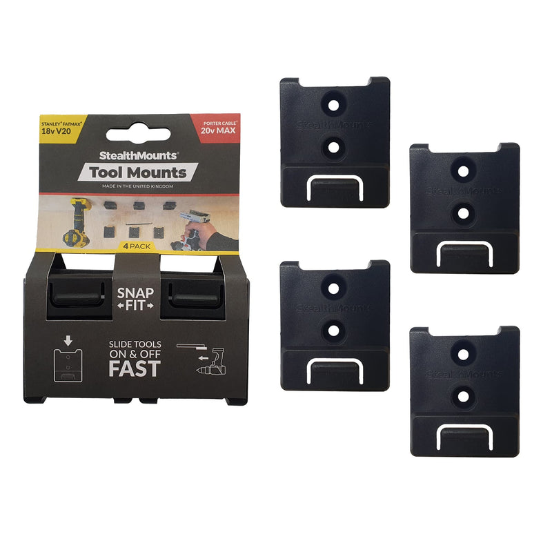 StealthMounts Tool Holder Compatible with Porter Cable 20V (4 Pack) - Black | StealthMounts Locking Tool Mounts | Made in the UK