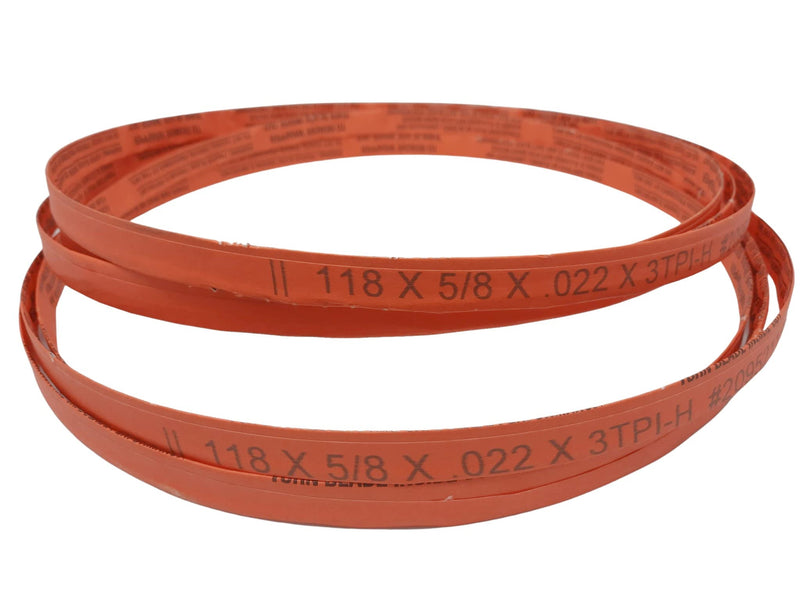 118 x 5/8 x 3TPI - 2 Pack or 4 Pack - Bone in Meat Cutting Bandsaw Blades Cozzini Cutlery Imports - Fits Biro 34, Peerless (Large), Jim Vaughn A,B,D,E (2 Pack)
