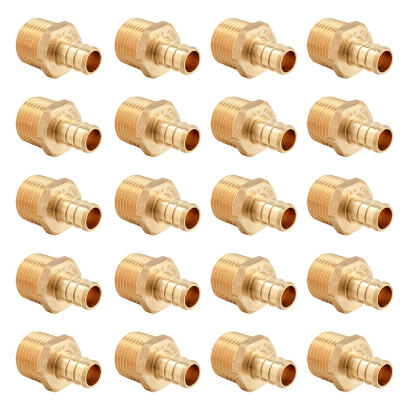 20PC Pex Barb Crimp Brass Fittings 1/2 Inch x 1/2 Inch NPT Male Adapter P20 1/2 x 1/2
