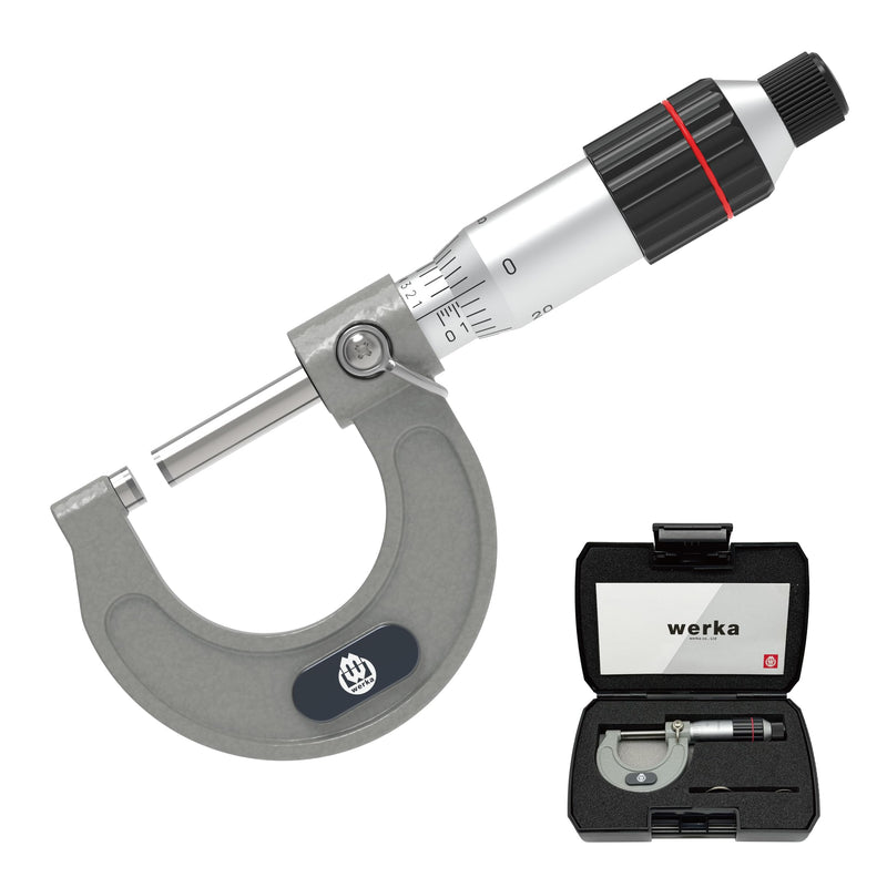 Werka Professional Outside Micrometer, 0-1 Inch Range with 0.0001 Inch Graduations, Precision Measurement Tool with Ratchet Stop, Storage Case Included