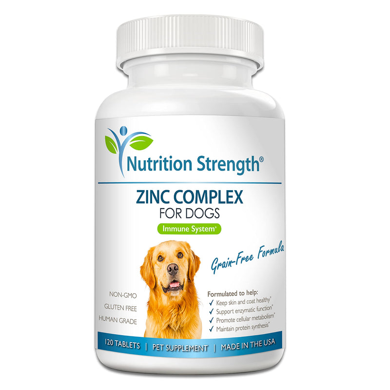 Nutrition Strength Zinc for Dogs to Support Healthy Skin & Coat, Promote Normal Growth, Balanced Immune Function & Cellular Metabolism, with Biotin, Folate, Selenium & Vitamin E, 120 Chewable Tablets - PawsPlanet Australia