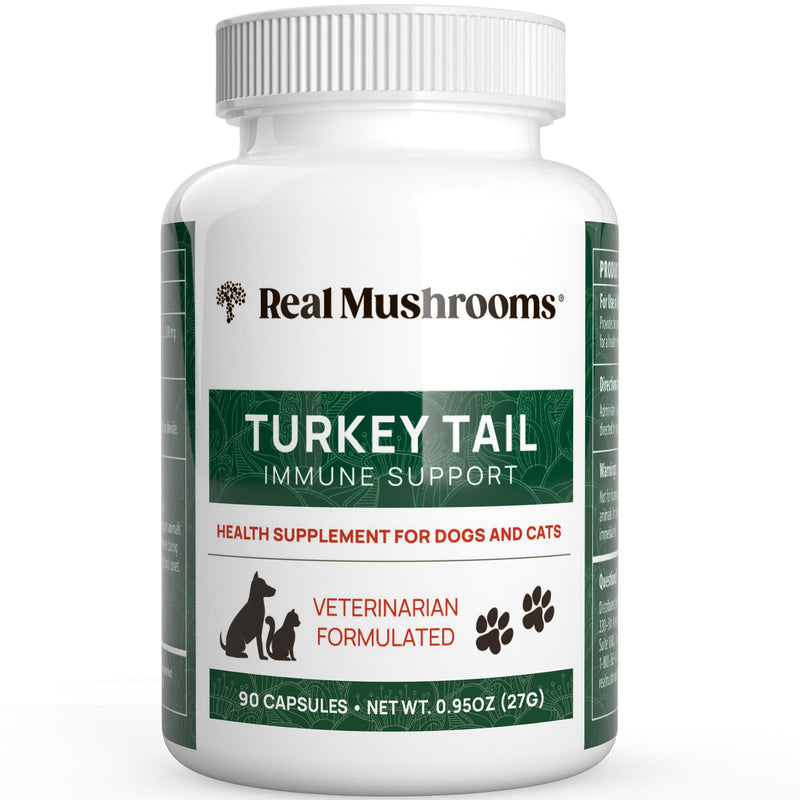 Turkey Tail Pet Support - Dog Multivitamins and Supplements for Immune Support, Gut Health & Wellness - Grain-Free, Gluten-Free, Vet-Approved Dog Supplement (90ct) Turkey Tail Mushrooms Pet