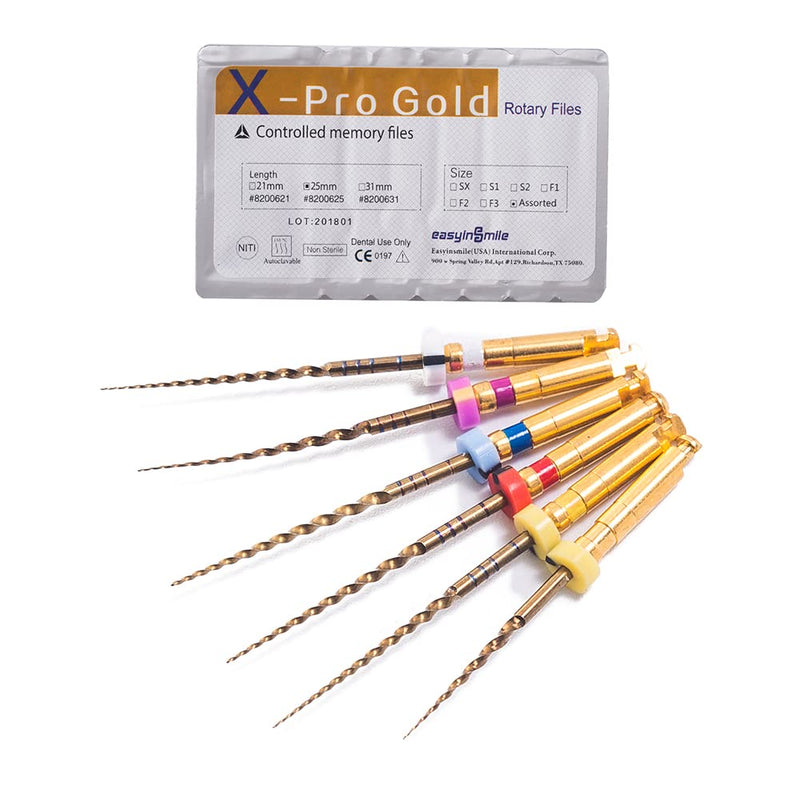 SNAWOP Dentel Endo Files X-Pro Gold Taper Controlled Memory Niti Rotary Engine Files for Endodontic Root Canal Treatmet (Assorted 25MM) Assorted 25MM