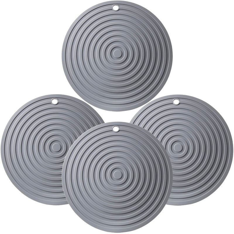 Silicone Trivets for Hot Dishes, Pots and Pans, Dia 9.45" Heat Resistant Mat Counter, Hot Pads for Kitchen Countertops, Round Microwave Mat, Versatile Trivet Mat for Table Set 4 Light Gray