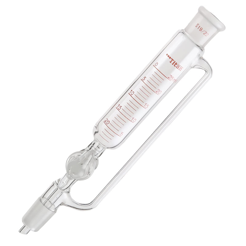 Glass Constant Pressure Graduated Addition Funnel with Glass Stopcock,Equalizing Dropping Funnel Chemistry Lab Glassware (A: 25ml,19/22) Glass Stopcork