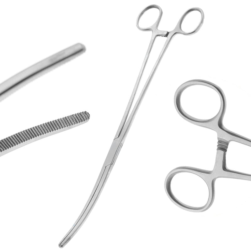 18 inch Long Curved Hemostat Forceps - Stainless Steel Locking Tweezer Clamps - Ideal Hemostats for Nurses, Fishing Forceps, Crafts and Hobby, Satin-Silver