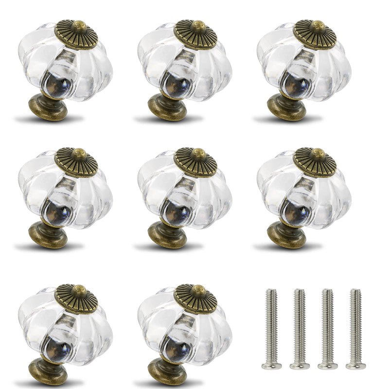 Clear Acrylic Knobs 12 Pack - Pumpkin Cabinet Knobs Retro Dresser Knobs - Vintage Drawer Pulls with Screws for Closet Drawer Cupboard Cabinet and DIY Home Project 1-3/8 Inch Clear