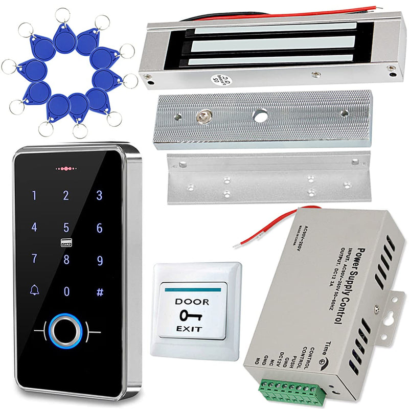 Fingerprint Access Control System Kit, Fully RFID Keypad with Upgraded 180KG Magnetic Lock and Professional Power Supply, for Door Security, Outdoor Multicolor HERNAS-180KGL F20