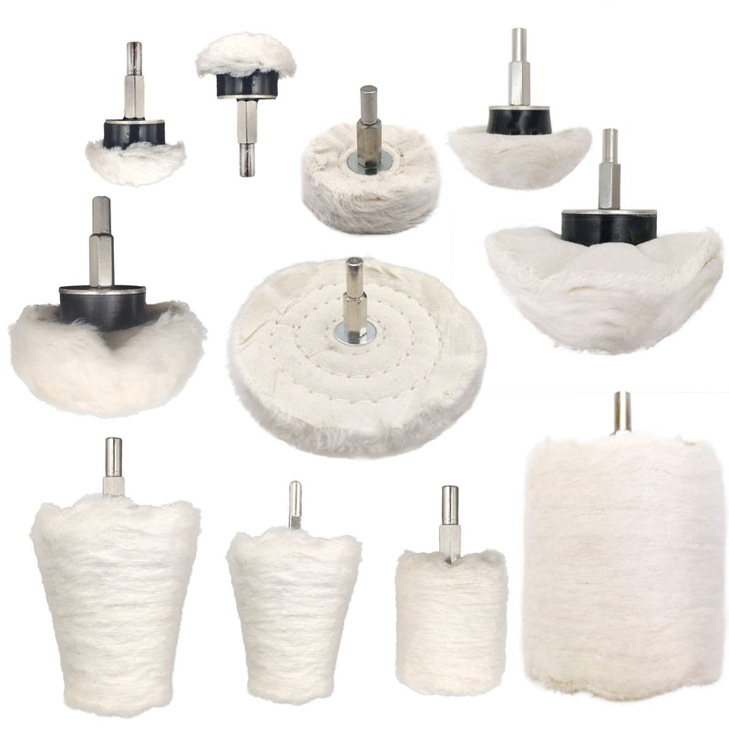 11 pcs Buffing Wheel for Drill, Buffing Pad Polishing Wheel Kits, Wheel Shaped Polishing Tool for Metal Aluminum, Stainless Steel, Chrome, Jewelry, Wood, Plastic, Ceramic, Glass, etc 11