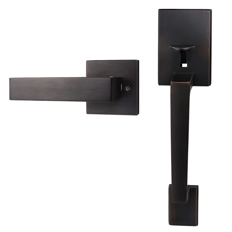 Azdele Bronze Front Door Handle Set, Oil Bronze Entry Door Handle Set with Door Lever Reversible for Right and Left Handed Doors, Venetian Bronze Door Handle with Lower Half Lever