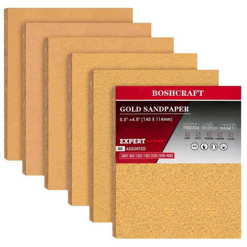 50 Pcs 1/4 Sheet Sandpaper, Premium Sand Paper 80/120/150/220/320/400 Grit Sandpaper Sheet Sand Paper Assortment for Wood Metal Automotive Palm Sanders 5.5" x 4.5" Premium 1/4 Sand Sheet