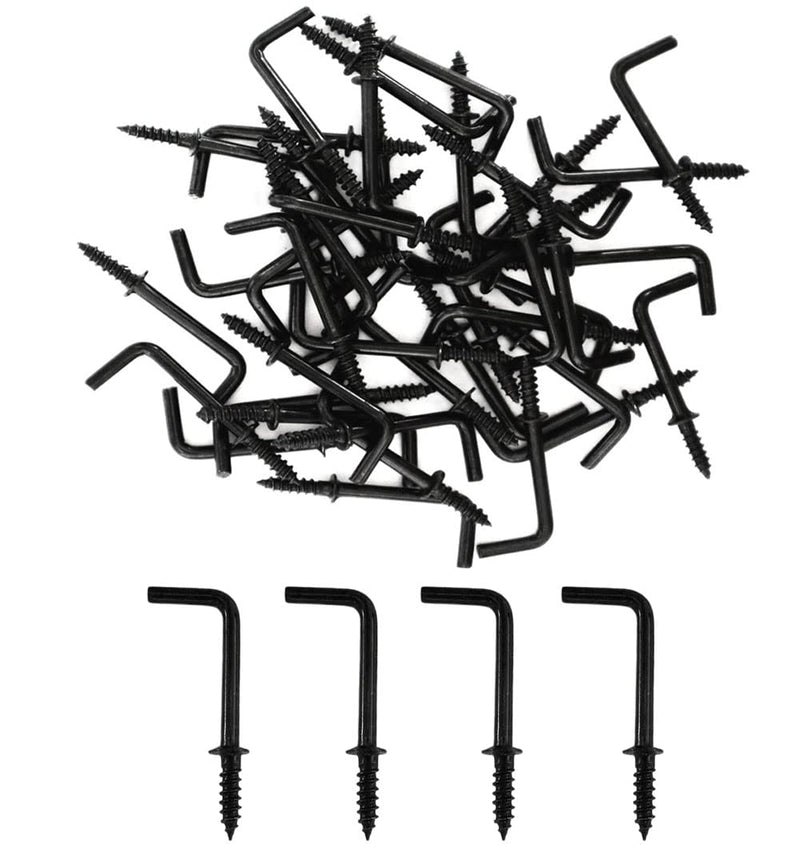 Black 1 Inch 1 Shape Screw Hooks L Shape Hooks 7 Shape Right Angle Medal Hooks (40 Pack)