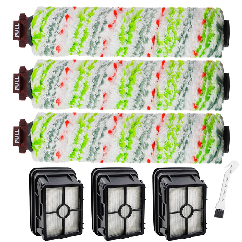 Crosswave Brush Roll Replacement and 1866 Replacement Filters for Bissel CrossWave 2306A CrossWave 1785 Series Vacuum (3 Pack 2460 Multi-Surface Brush Rolls & 3 Pack 1866 Vacuum Filters) 3+3 GREEN