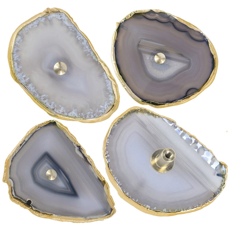 TUMBEELLUWA 4pcs Gray Agate Slice Cabinet Knobs for Dresser Closets Kitchen | Irregular Golden Edge Stones, 27mm & 41mm Stainless Steel Screws, Easy Install DIY Knobs, Boho Home Decor, Housewarming Gift