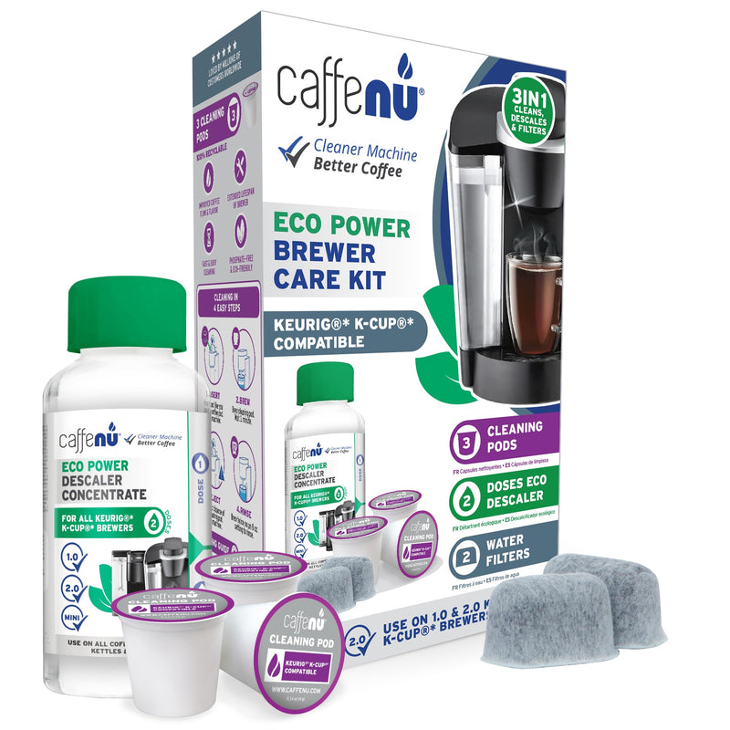 Caffenu Keurig Compatible Descaling Solution Cleaner and Descaler Kit. 2 Uses Descaling Solution, 3 Cleaning Pods and 2 Filter Replacement. 3 Months Maintenance Kit. For Keurig 1.0 & 2.0