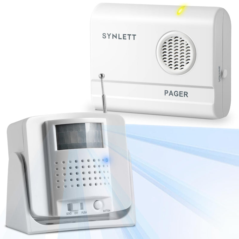 Bed Alarm Caregiver Pager with Wireless Motion Sensor Alarm Indoor Fall Prevention for Elderly Monitoring Seniors Dementia Patients Seniors Home Door Chime 1 Motion Sensor 1 Receiver