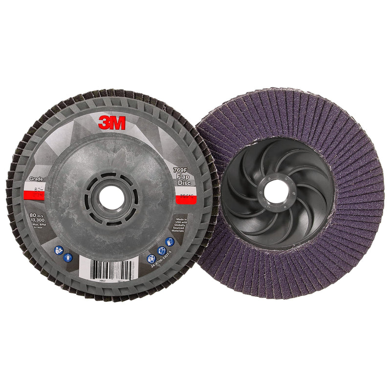 3M Flap Disc 769F, Type 27 Quick Change, 80+, 4-1/2 in x 5/8-11, High Performance Abrasive, Ceramic Precision-Shaped Grain Grinding and Finishing Disc, Carbon Steel, Stainless Steel 4.5 in x 5/8 in-11 T27 Quick Change, 80+