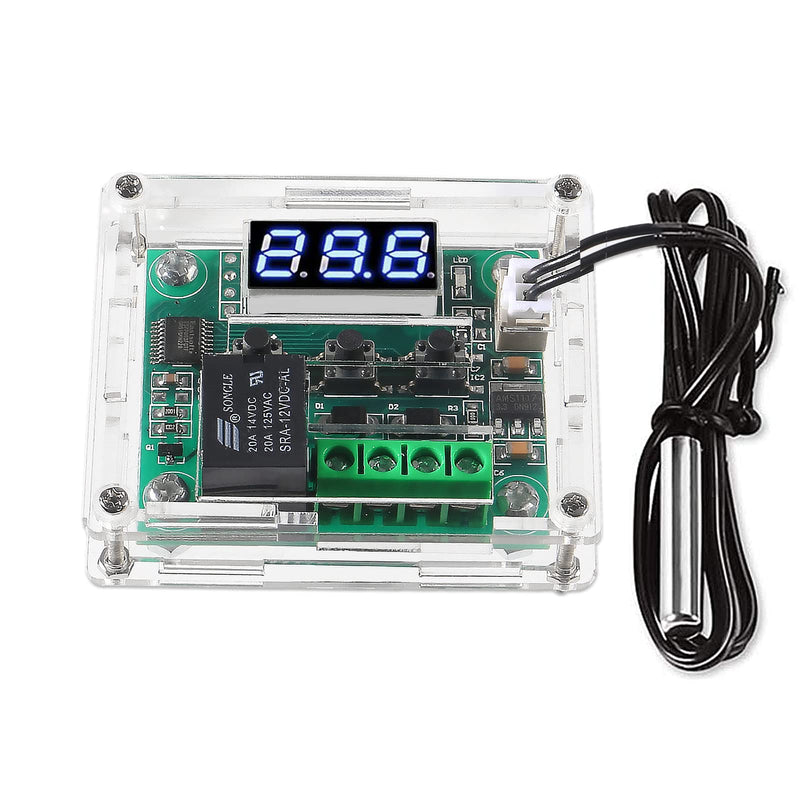 W1209 DC 12V Digital Temperature Controller Board Blue Digital Display Thermostat -50-110°C Electronic Temperature Temp Control Module Switch with Waterproof Case (1-Pack) 1pc Blue