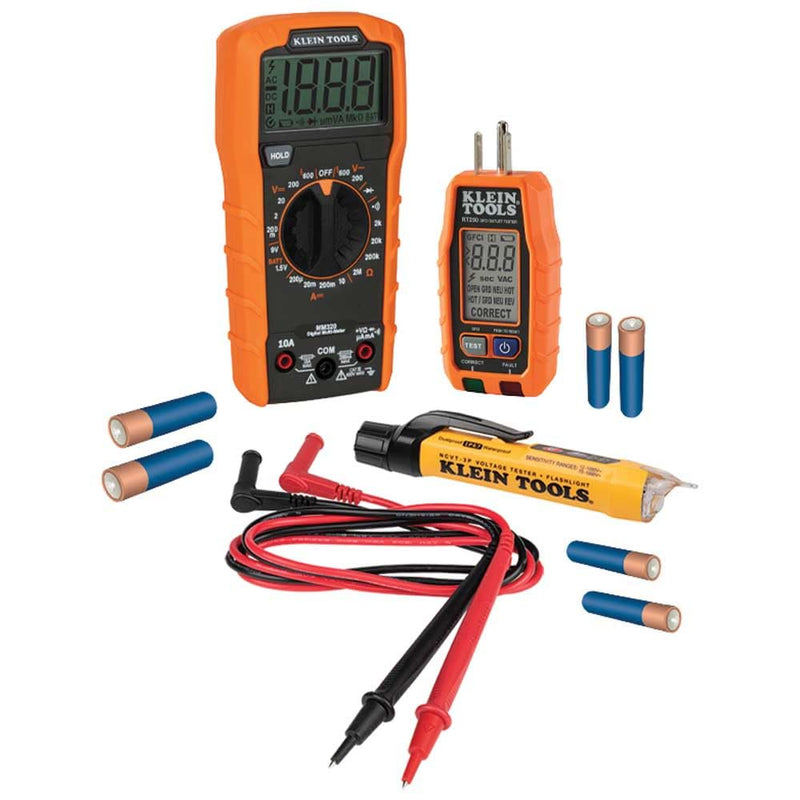 Klein Tools 69355 Digital Multimeter Premium Electrical Test Kit with Non-Contact Voltage Tester, Receptacle Tester, Test Leads Premium Tester 3-Piece Kit