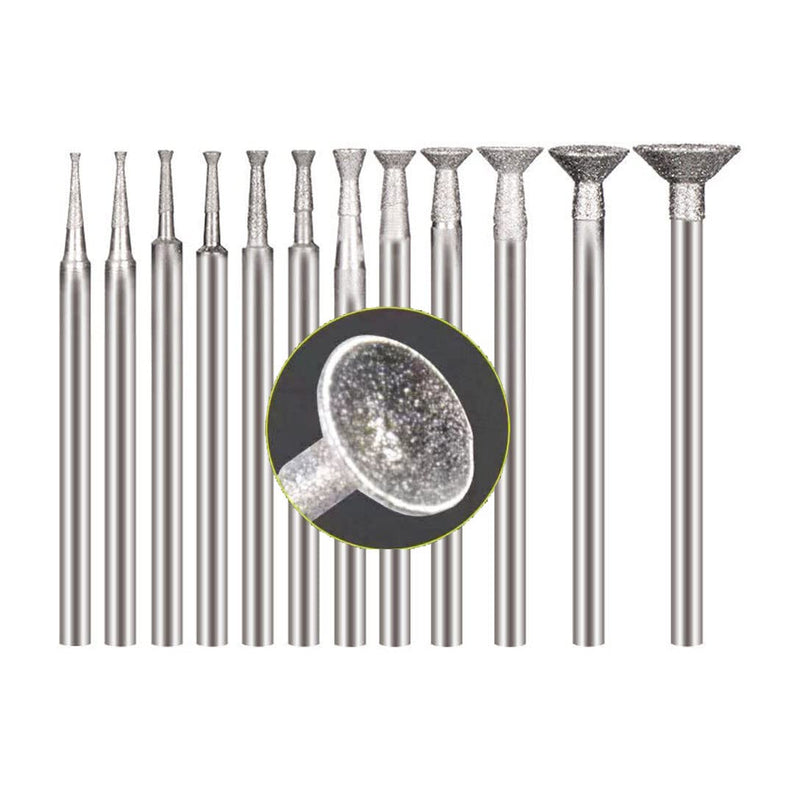Bowl Shape Diamond Burr - 3/32'' Shank Diamond Burs Wire Rounder Bits fits Rotary Tool (Pack of 13)