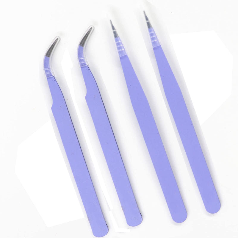 4PCS Precision Tweezers Set, Diamond painting tools,Upgraded Anti-Static Stainless Steel Curved of Tweezers, for Diamond painting, Electronics, Laboratory Work, Jewelry-Making, Craft, Soldering, etc Purple