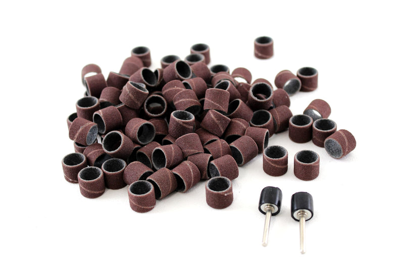 TMAX 100 pc 1/2 Inch Sand Drum Grit 60 Coarse with 2 pc 1/8 Inch Mandrel for Dremel Rotary Tools 1/2" #60
