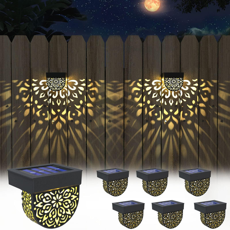 Solar Fence Lights Wall lihgts Outdoor Decorations 6 Pack Solar Step Lights Outdoor Waterproof LED Solar Powered Warm Yellow Decorative Lighting for Front Door, Backyard, Post(Black) Black