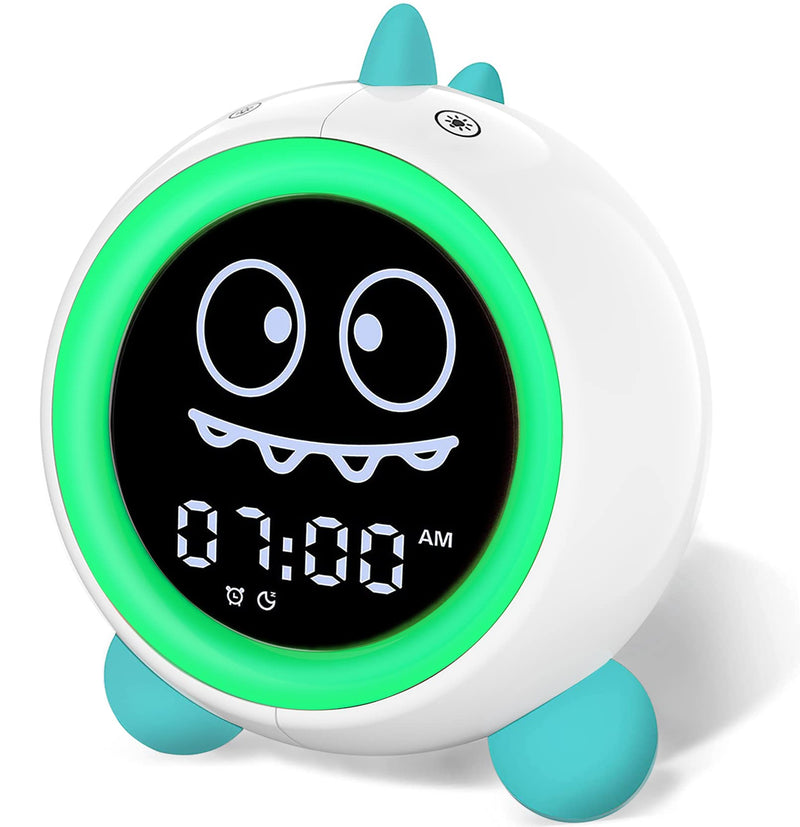Kids Alarm Clock, Toddler Sleep Training Clock with Night Lights, Sound Machine, Time to Wake Dinosaur Alarm Clock for Children, Gift Ideas for Kids Toddler Boy Girl (Green) Green