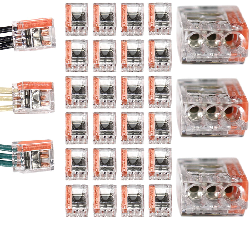 Quick Push-in Electrical Wire Connectors, 22-12 AWG Gauge Solid, 3-Port, 50-Pack for Junction Wiring Outlet Boxes