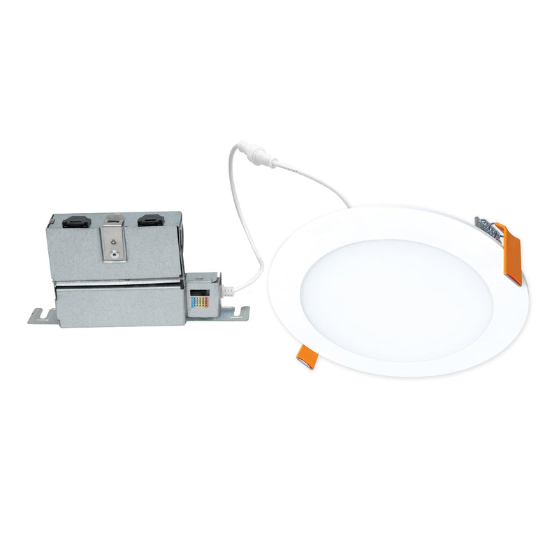 HALO HLBPH 6 inch Canless Recessed Downlight w/Remote Driver/Junction Box Integrated LED Kit Selectable 2700K, 3000K, 3500K, 4000K, 5000K CCT New Construction 6 inch White 5CCT