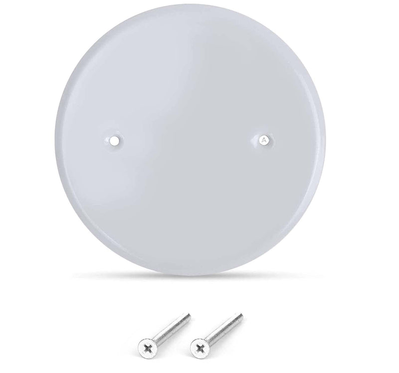 AP-12031, 5 Inch White Metal Ceiling Blank-Up Cover, Used to Cover 3-1/2 Inch Round/Octagon Box Openings In Ceilings or Walls, Mounting Screws Included, Holes Are Spaced 2.75 Inches 1 5-Inch, For 3-1/2 Inch Electrical Box