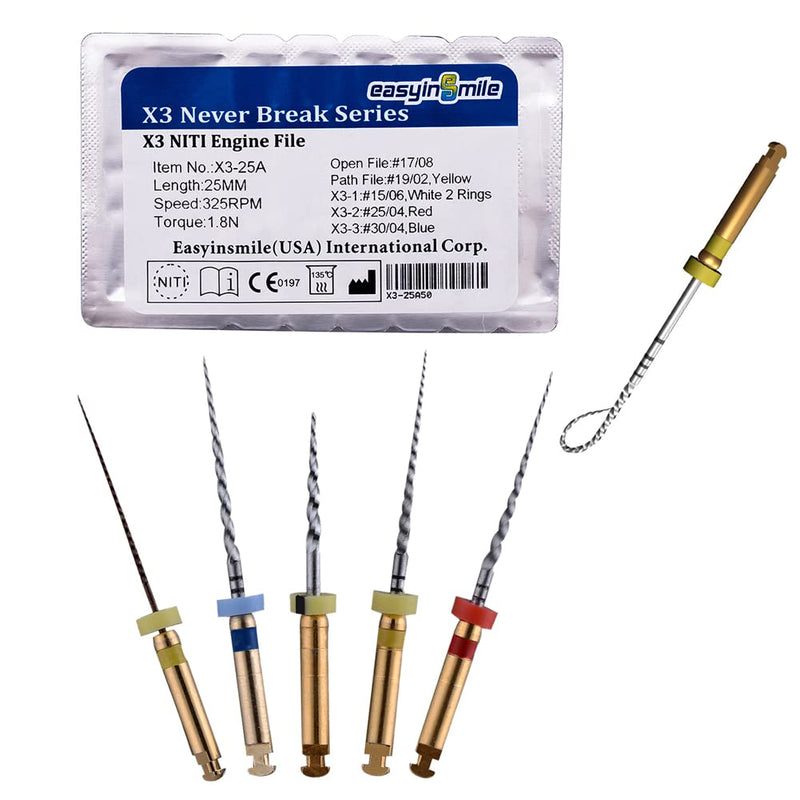 SNAWOP Dental Endodontic Niti Rotary Files X3 Twisted Never Breaking Files for Endo Root Canal Treatment (25MM Assort) 25MM Assort