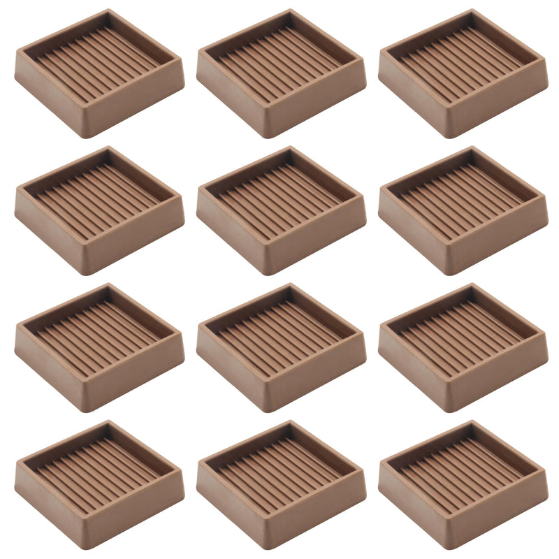 2X2 Rubber Caster Cups, Non Slip Furniture Pads, Anti-Slip Gripper, Anti Skid Furniture Feet, Anti Slide Floor Protector for Bed Couch Table Chair Stoppers - 12 Pack, Brown Square - 12 Pack 2" x 2"-Brown