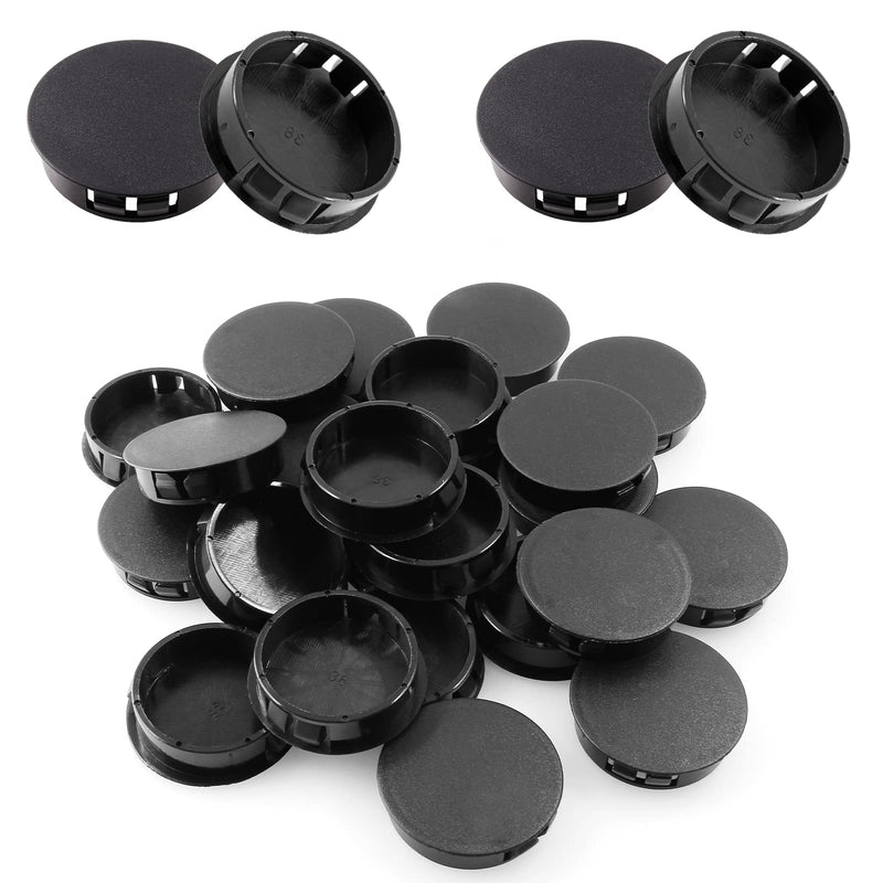 Bivethoi 25PCS Plastic Hole Plugs 38mm / 1-1/2 Inch Hole Cover, Black Flush Type Hole Plug Snap in Plastic Plugs, Pipe Post Hole Cap Tube Insert Plug Round End Cap Panel Plug for Chair Table Furniture