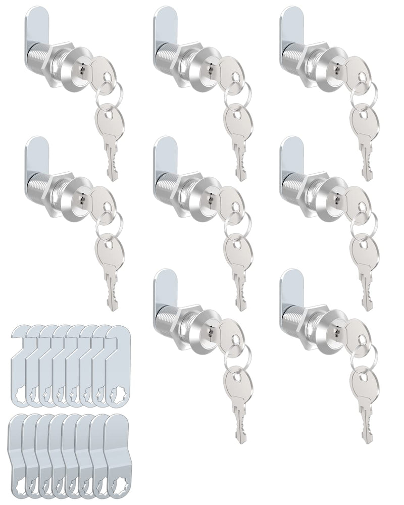 8 Packs Drawer and Cabinet Locks (Keyed Different) Secure Important Files, 1-1/8Inch 30mm Cam Locks with 3 pcs Different Lock Plates for Cabinet Cupboard File Drawer Mailbox Dresser Kitchen 30 mm