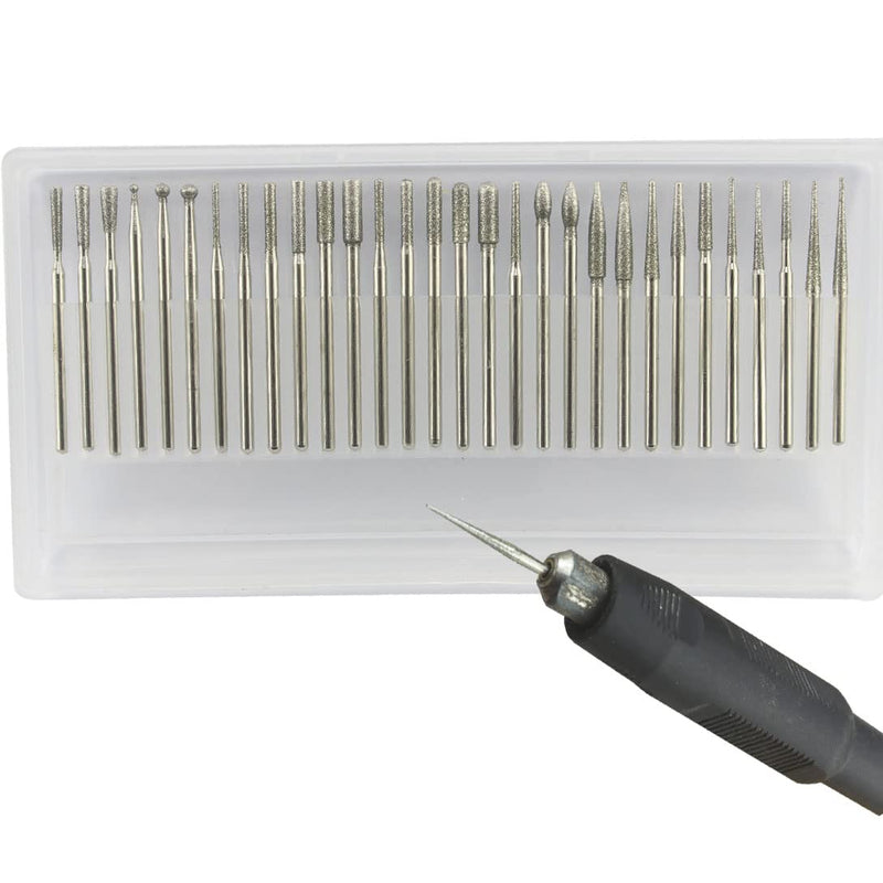 𝐋𝐮𝐨 𝐤𝐞 30 Pcs Diamond Burr Set, 3/32'' Shank Diamond Mounted Stone Carving Bits fits for Dremel Rotary Tools 3/32 in shank Silver