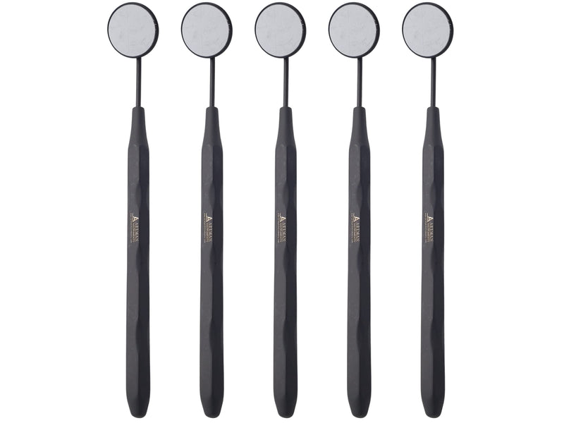 Dental Mirror Stainless Steel Matte Black, Set of 5 Dental Mirrors Front Surface Rhodium Plasma Coated for General and Laser Dentist European Style Threading by ARTMAN Brand