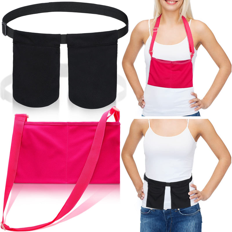 Tondiamo Mastectomy Drain Holder Adjustable Drain Pouch with Shower Bag Mastectomy Breast Shirts with Drain Two Pockets Mastectomy Tummy Tuck Recovery Supplies(Black, Red, Two Pockets) Black, Red