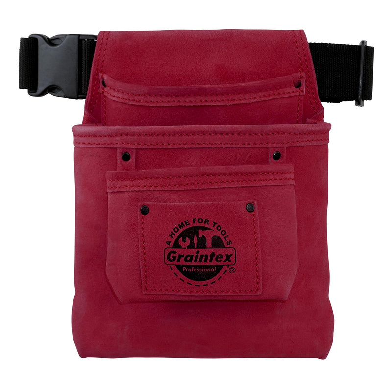 Burgundy Suede Leather 3-Pocket Nail & Tool Pouch with Adjustable Belt by Graintex