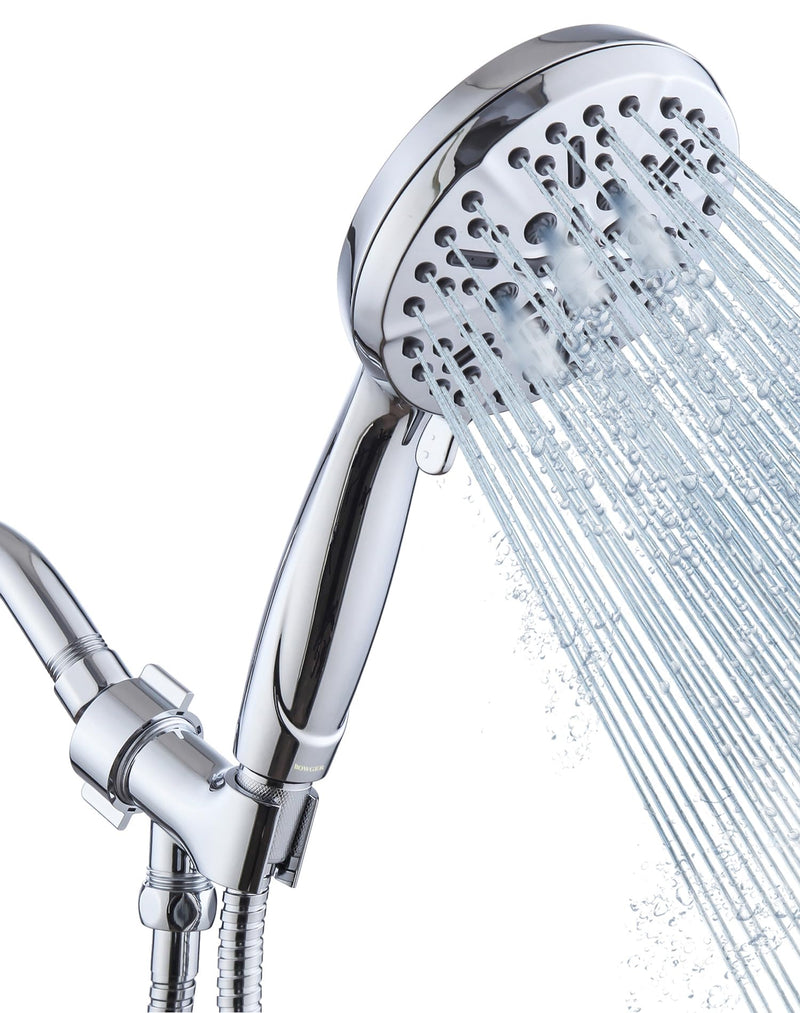 Shower Head with Handheld High Pressure-Full Body Coverage Powerful Rain Showerhead Extra 60" Long Hose and Adjustable Brass Joint Holder- The Perfect Detachable Heads for Bathroom Upgrade 5 Modes Polished Chrome