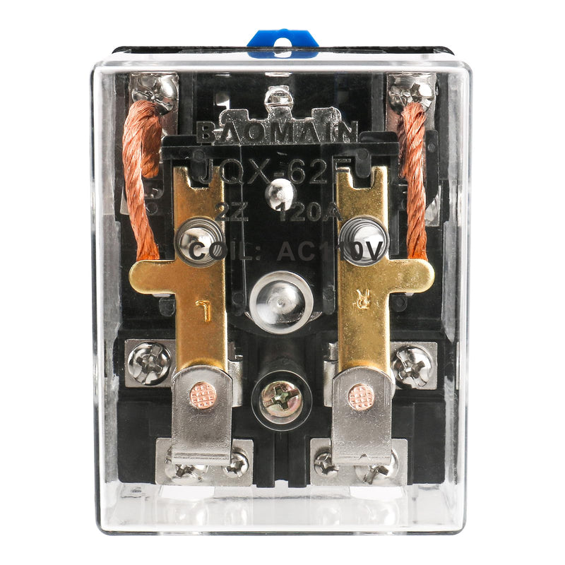 Baomain High Power Relay JQX-62F-2Z 110V AC 120A DPDT 2NO 2NC Electronmagnetic Relay Transparent Dust-Proof Type, 35mm Rail Mount Transparent (120A)