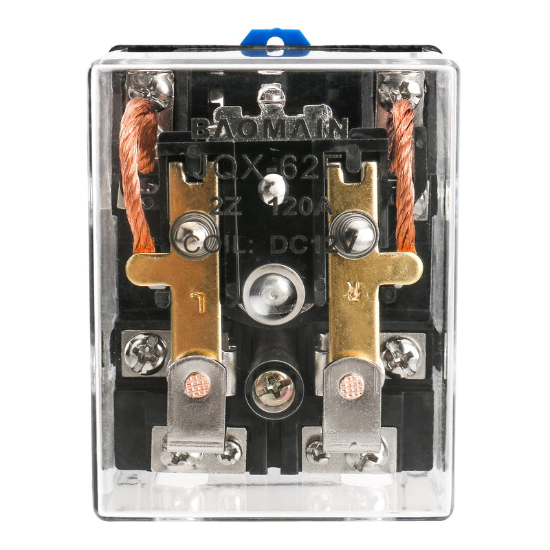 Baomain High Power Relay JQX-62F-2Z 12V DC 120A DPDT 2NO 2NC Electronmagnetic Relay Transparent Dust-Proof Type, 35mm Rail Mount Transparent (120A)