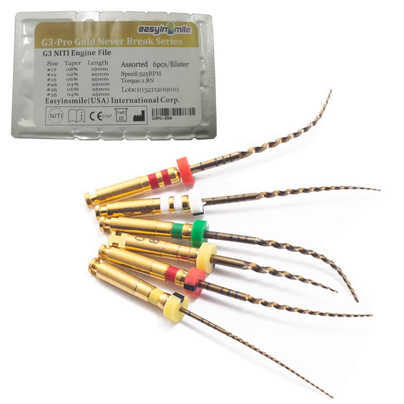 SNAWOP Dental Endodontic Niti Rotary Files 6PCS X3-Pro Glod Taper Endo Root Canal Treatment File (25MM Assorted) 25MM Assorted